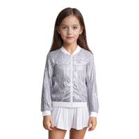 Blouson Bomber Argenté à Paillettes Entières et Franges pour Filles, Col en V, Manches Longues, Idéal pour Spectacles de Danse et Fêtes Hivernales