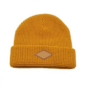 Bonnet unisexe jaune moutarde 100% acrylique tricoté, style décontracté, taille adulte 56-58 cm - Product Image 1