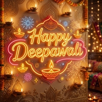En stock, Lampe à huile indienne, Enseigne néon Joyeux Diwali, Lumières LED en forme pour décoration murale, Enseignes néon personnalisées