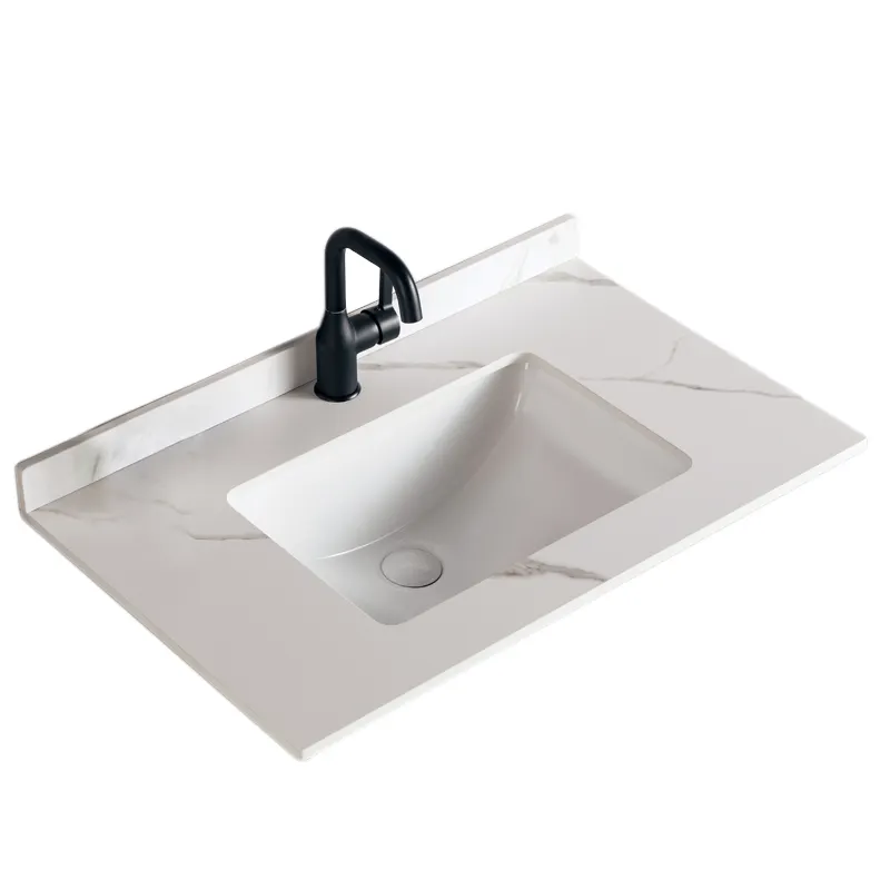 Lavabo simple en céramique marbrée pour comptoir de salle de bain à surface solide