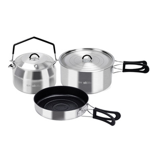 Takumura Outdoor Stainless Steel Cookware Set 1-2L Portable <b>Camping</b> Cooking Pots With Lid And Pan - Product Image 1