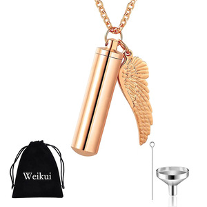 Perhiasan Memorial kremasi baja tahan karat wanita grosir hadiah rantai emas 18K liontin sayap malaikat abu hewan peliharaan tahan air - Product Image 6