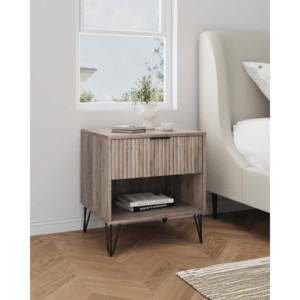Rustic Gray Nightstand With Drawer And Open <b>Shelf</b> Storage For Bedroom - Product Image 2