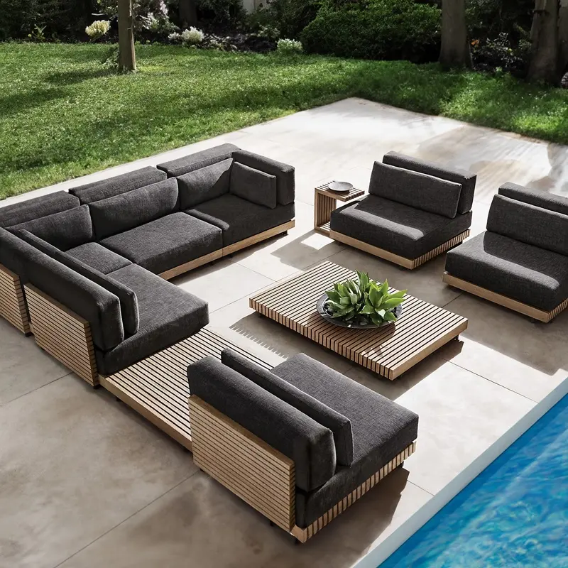Tüm hava dış mekan mobilyası villa ahşap tik koltuk takımı özel bahçe kanepe otel açık veranda tik kanepe