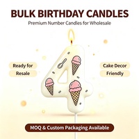 Bougies d'anniversaire numérotées avec motif crème glacée Merri Wish, bougies décoratives numériques mignonnes de 0 à 9 pour décorations de gâteaux pour les fêtes d'enfants