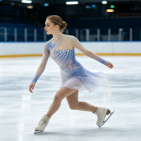 Robe de patinage artistique bleue et blanche, transparente, à manches longues, avec strass, pour enfants et adultes, pour les compétitions et les spectacles sur glace