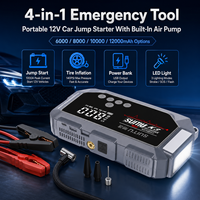 1000A 12V Car Jump Starter with Built-in Air Compressor, 140PSI Tire Inflator, 6000-12000mAh Battery Booster, for Sedan SUV MPV