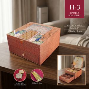 Handmade <b>Hamper</b> <b>Box</b> Series Gift resin <b>Box</b> 2.5x12.5x8 Inch With 6 Jars Handmade With Gold Tray Traditional Design Artistic Craft - Product Image 1
