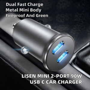 Chargeur de voiture USB C double port LISEN tout métal 90W PD 3.0 QC 3.0, adaptateur de charge rapide pour iPhone Samsung Lap - Product Image 2