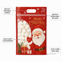 Sac d'emballage de Noël en gros avec poignée découpée et fermeture éclair pour bonbons, biscuits, fêtes de fin d'année, présentoir de vente au détail