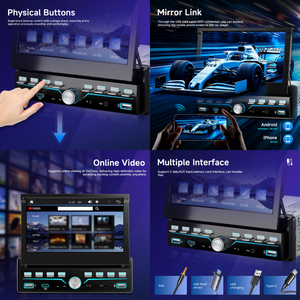 Autoradio Podofo 7'' Single Din avec Carplay <span class=keywords><strong>Android</strong></span> Auto, lecteur MP5 rétractable, autoradio BT FM Type-C/USB/SWC - Product Image 3