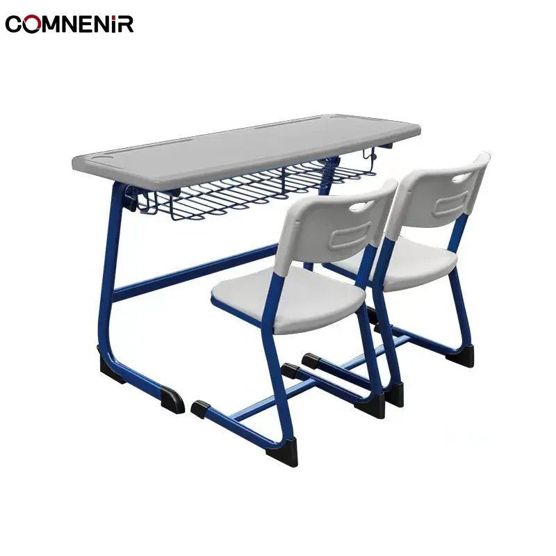 Mobilier scolaire moderne blanc, cadre en bois, table d'ordinateur en métal pour la maison, le bureau, l'école, le salon ou la chambre à coucher.