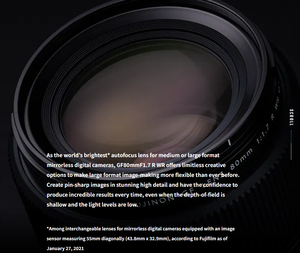 Fujifilm Fujinon GF80mmF1.7 R WR Noir - Product Image 3