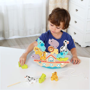Jouets en bois <span class=keywords><strong>2</strong></span> en 1 Arche de Noé Animaux Blocs de construction d'équilibre Jeu de lacer et d'empiler pour enfants - Product Image 4