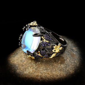 KYRA01280-Anillo de piedra lunar colorido chapado en oro antiguo para mujer, joyería de moda - Product Image 5