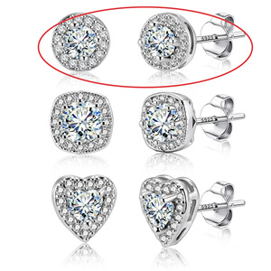 Boucles d'oreilles pendantes en laiton plaqué or avec halo, zircon cubique étincelant, styles géométriques tendance (rond/carré/cœur), plusieurs modèles - Product Image 5