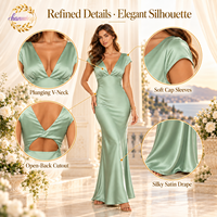 Robe d'été en satin pour femme, col en V, manches courtes, pour invitées de mariage