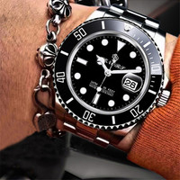 Montre mécanique automatique de luxe pour homme, boîtier en alliage, bracelet en acier inoxydable, aiguilles lumineuses, analogique, cristal, étanche