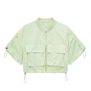 All'ingrosso della fabbrica Oem Custom delle donne Top abito corto alla moda con cerniera verde a maniche corte camicia con coulisse <span class=keywords><strong>pantaloni</strong></span> - Product Image 1