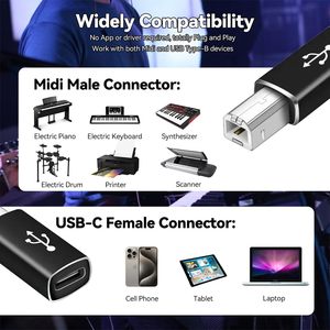 Justlink Midi a convertidor de tipo C hembra a macho adaptador de teléfono móvil portátil batería de Piano electrónico escáner de impresora - Product Image 3