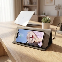 Tapis de Souris Pliable Créatif à Chargement Sans Fil, Tapis de Bureau 3 Volets en Cuir Effet Bois avec Service d'Impression Personnalisée