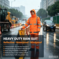 Ensemble de pluie robuste et respirant avec veste et pantalon réfléchissants pour agents de patrouille, agents de circulation, agents de sécurité, agents d'assainissement et travailleurs routiers