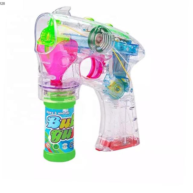 Wholesale Kids Summer Outdoor Battery Operated Led Musical Soap Blowing Toy Transparent Bubble Gun