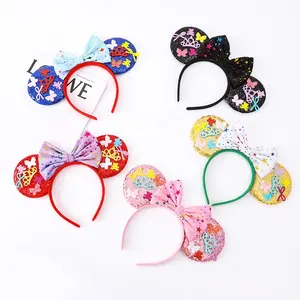 Sequins Ears Headband For Girls Bow Festival Cosplay Custom Hair Accessories For Children Sequins Bow Mickey Headband