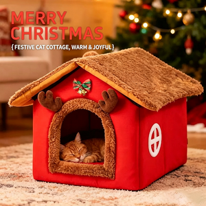 New Year's Christmas Cat <b>Nest</b> Kennel Removable Washable Pet <b>Nest</b> Christmas Cat House Semi-enclosed Warm Cat <b>Nest</b> - Product Image 2