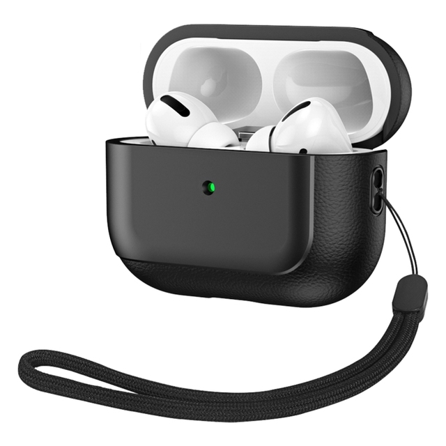 Wholesale for AirPods Pro Electroplated Leather Texture Wireless Earphones Protective Case(Black)