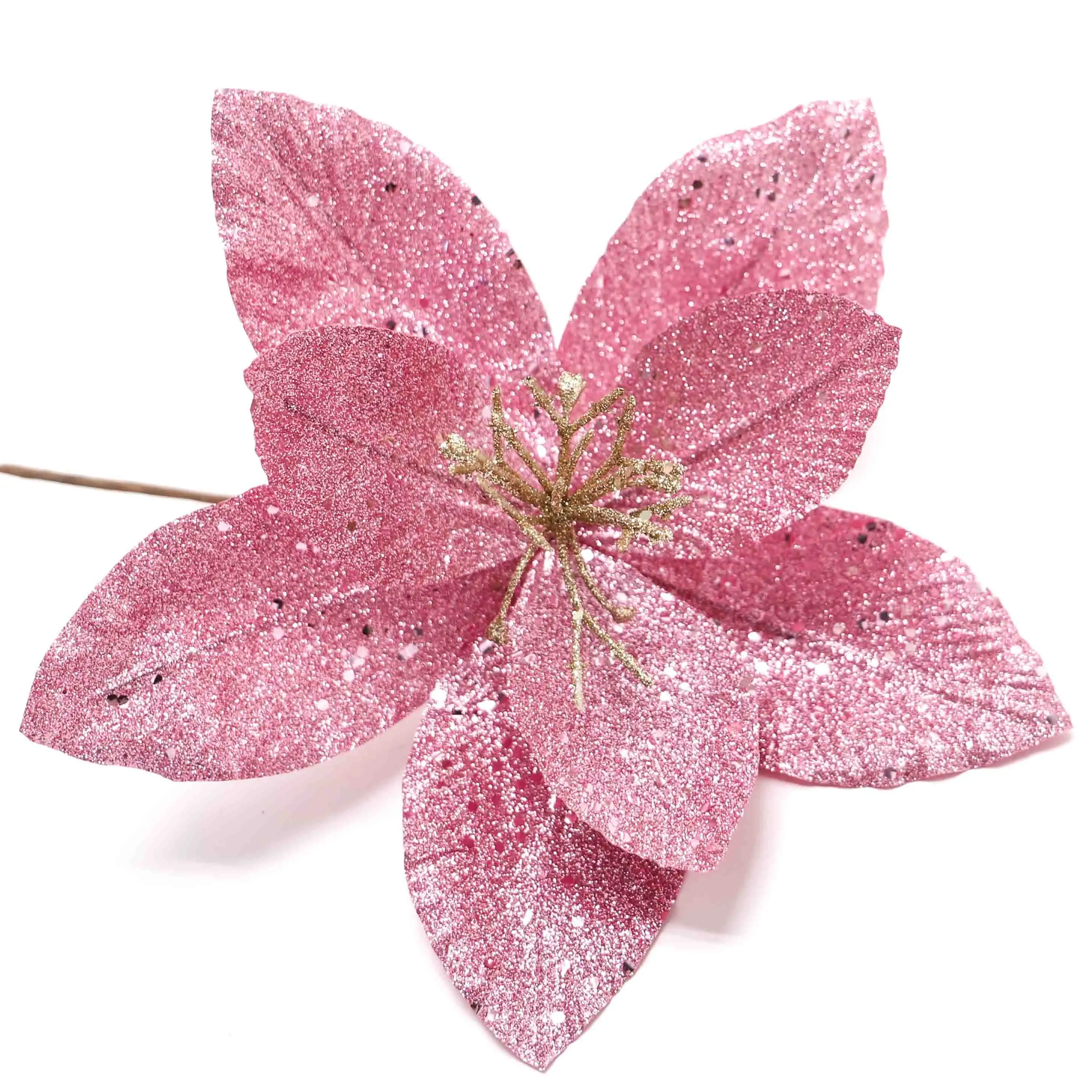 Pink Glitter Poinsettia Home Decoration Artificial Flower Christmas Wreath Decoration