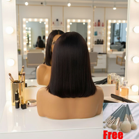 Peluca de Cabello Humano Virgen de Primera Calidad, Super Double Drawn, Corte Bob Corto, con Frente de Encaje Transparente, Color Negro Natural, Proveedor de Pelucas Bob