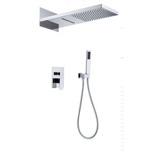 Luxury Waterfall Brass Concealed Bathroom Shower Set, Black square Large Top <b>Spray</b> Bathroom Shower Mixer - Product Image 3