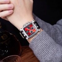 Montre à quartz pour homme Bold Square, chronographe à trois sous-cadrans, cadran rouge, aiguilles lumineuses, date, résistante à l'eau