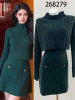 Ensemble deux pièces : Robe débardeur sans manches en maille côtelée à col montant, style français, nouvelle collection automne 2026, sept couleurs