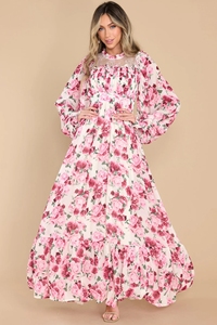 Abito Estivo Casual da Donna Personalizzato con Stampe Floreali, Maniche Lunghe e Volant in Pizzo, Vestito Lungo - Product Image 4