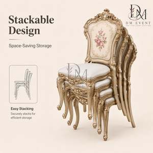 Chaise de mariage de luxe en bois sculpté à motifs floraux, chaise de banquet rembourrée pour événements hôteliers, location événementielle et vente en gros - Product Image 5