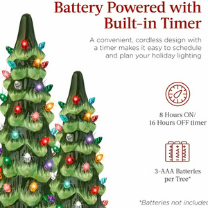 Ceramic Christmas Tree <b>Lights</b> Set Of 3 Warm Colors Battery Operated <b>Light</b> Up Decorations For Holiday Display - Product Image 2