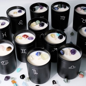 Aromatic Healing Rose Quartz Infused Natural Soy Wax Wholesale Black Candle Jar 12 Constellations Crystal Scented Candle