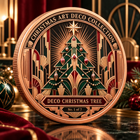 Pièces de monnaie en cuivre fin 999 de 1 oz, collection Art Déco de Noël, artisanat métallique haut de gamme, relief 3D, imprimé UV, pièce de monnaie commémorative de collection