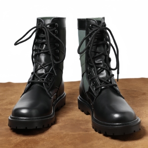 Bottes Martin mi-hautes en cuir véritable, chaussures de randonnée longues pour l'extérieur, grandes tailles - Product Image 4