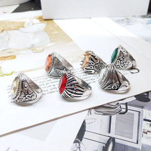 Vintage Antique <b>Silver</b> Gold Alloy <b>Rings</b> For <b>Men</b> Women European American Mixed Colorful Crystal Gemstone Statement Finger <b>Rings</b> - Product Image 5