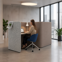 Cabine de bureau à plan ouvert avec structure en acier carbone, bureau double face en panneaux de particules et recharge sans fil