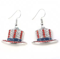 Boucles d'oreilles chapeau magique en strass aux couleurs du drapeau américain, mignonnes pour le 4 juillet, Jour de l'Indépendance, Noël, fête patriotique, cadeau