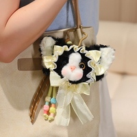 Porte-clés en peluche chat Lolita en dentelle OEM ODM, breloque de sac à dos, jouet anti-stress pour tenue de style doux et cadeau fantaisie pour filles