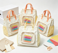 Sac fourre-tout pour enfants avec fenêtre transparente en PVC, poche latérale en maille, sac de rangement pour fournitures d'art en toile, sac à main pour activités de dessin des enfants