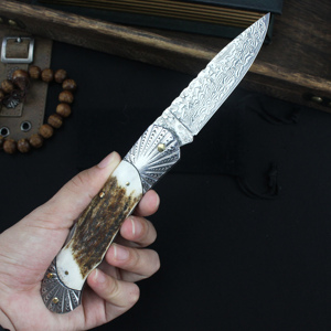 Nuevo cuchillo plegable con mango de ciervo de Damasco, cuchillo para exteriores, cuchillo portátil Tunafire, novedad de 2017 - Product Image 5