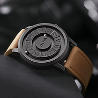 Reloj deportivo cronógrafo de cuarzo de lujo para hombre con puntero de desplazamiento creativo y banda de cuero de fuerza magnética