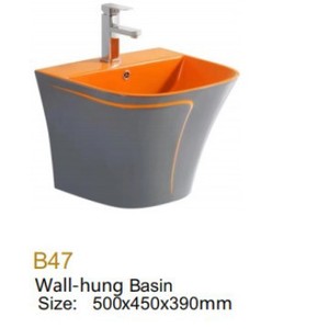 Lavabo de Cerámica de una Pieza, 500x450mm, Esmalte de Color, Semi Pedestal - Product Image 3