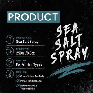 Spray capillaire au sel de mer pour hommes BARBERPASSION, certifié MSDS ISO GMP CPNP, pour usage en salon, idéal pour les coiffures de plage. - Product Image 3